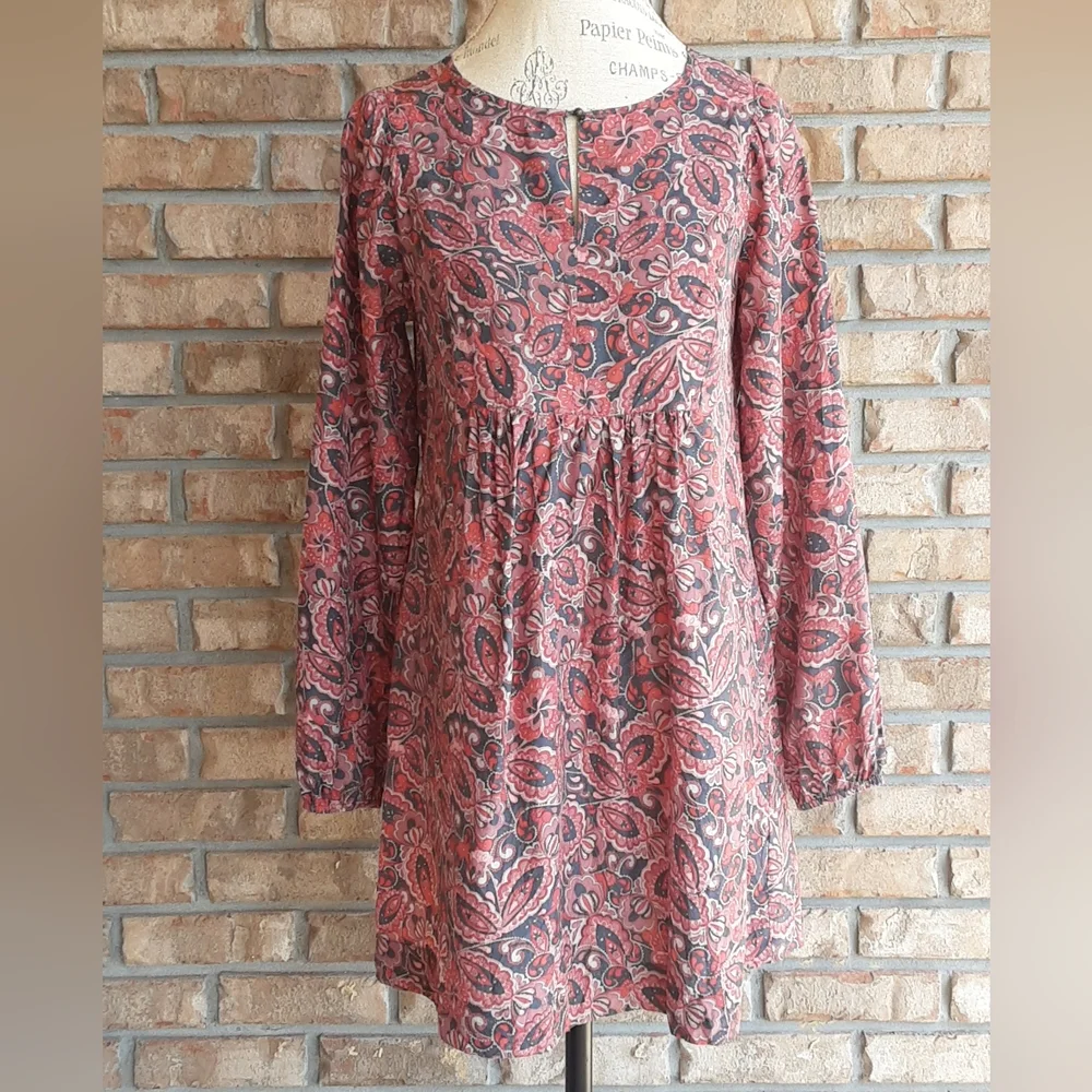 Garnet Hill Paisley Print Boho Style Dress in Red and Black Pattern.